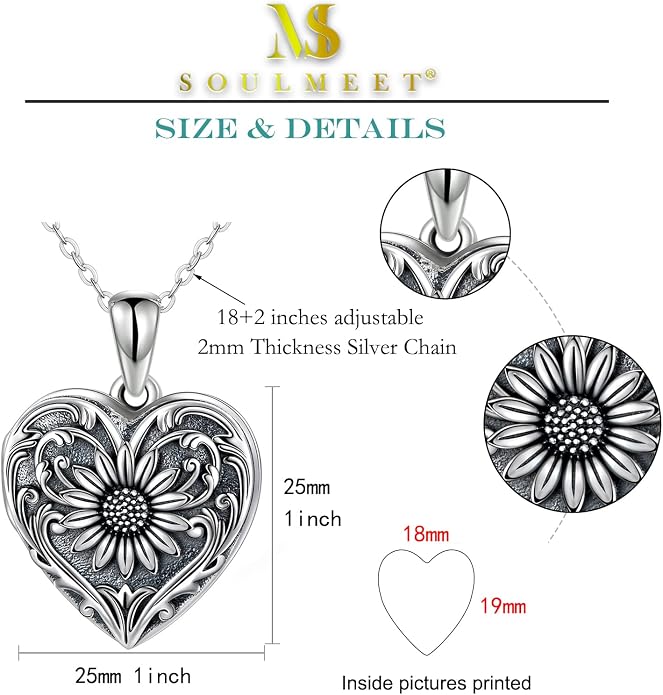SOULMEET Personalized Silver Locket Necklace That Holds Pictures Photo Keep Someone Near to You, Memorial Custom Lockets Necklaces Letters Engraving for His Her