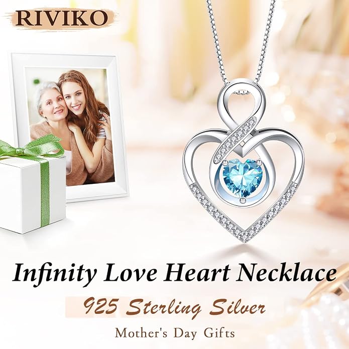 RIVIKO Infinity Heart Symbol Necklace for Women 925 Sterling Silver Love Heart Pendant Mothers Day Anniversary Birthday Christmas Jewelry Gifts for Women Mom Wife Sister Her Friends