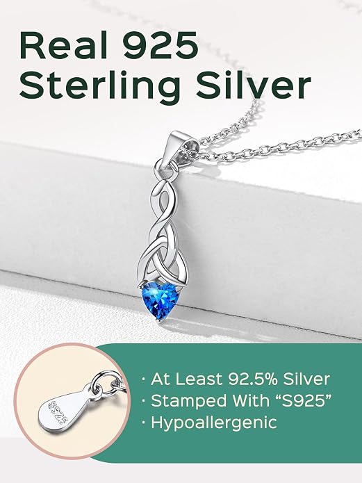 ChicSilver Bow and Cat Birthstone Necklace, 925 Sterling Silver Pendant Necklaces for Women, Hypoallergenic Silver Choker with 16 inch Rolo Chain, 12 Months Jewelry for Valentines Mothers Day Christmas