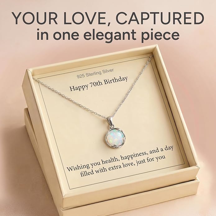 ADITA GOLD 925 Sterling Silver White Opal Necklace, Dainty 12mm Round Gemstone Pendant, October Birthstone Bridal Wedding Jewelry, Handmade Vintage Statement Jewel for Classy Brides and Women