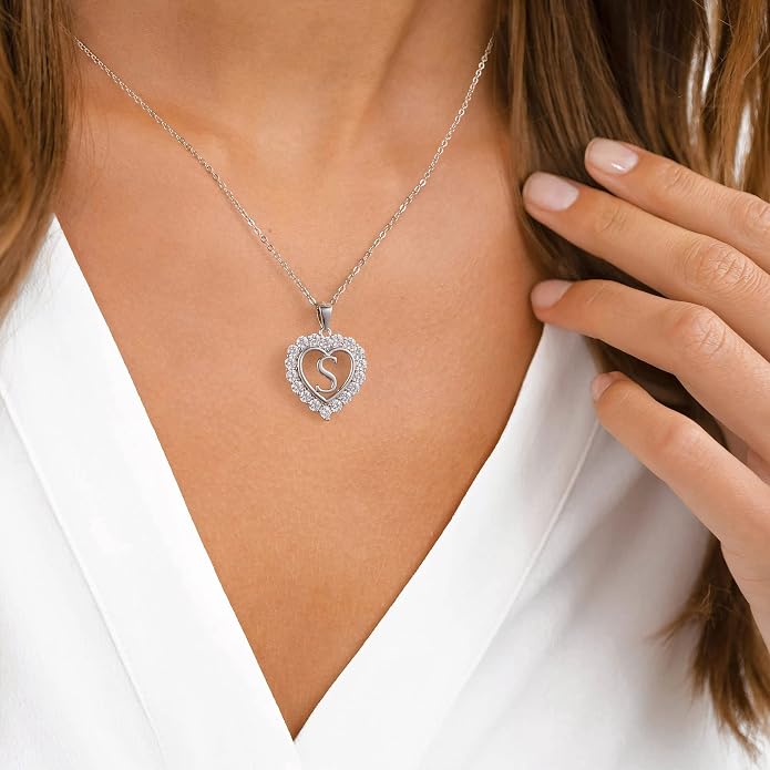 Infinity Heart Necklaces for Women, S925 Sterling Silver Initial Necklace Womens Jewelry Mothers Day Gifts Girls Valentines Gifts for Her Christmas Birthday Gifts for Women Mom Wife Girlfriend