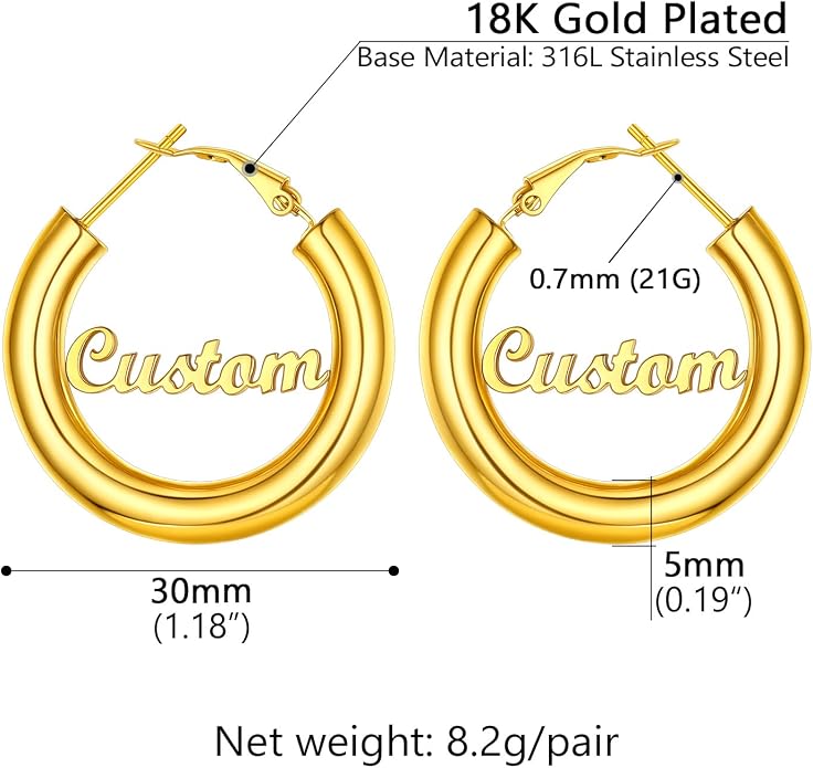 Stainless Steel Chunky Hoop Earrings For Women, Minimalist and Chic, Black/Gold Plated, Round Hoops Earrings Hypoallergenic, Size: 30mm/40mm/60mm/80mm, Come with Box