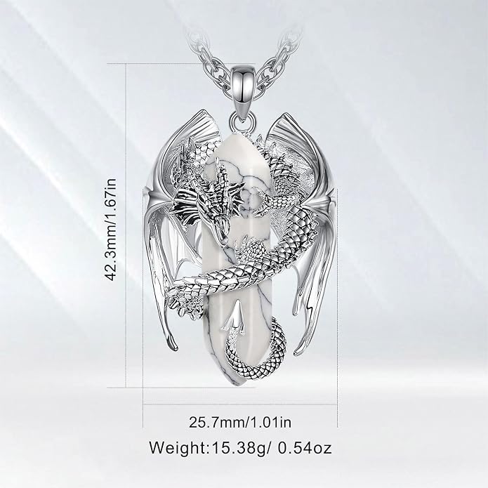 INFUSEU Unique Dragon Necklaces with Healing Crystal Stone for Men Women, Personalized Spiritual Gifts, 24 Inch Chain