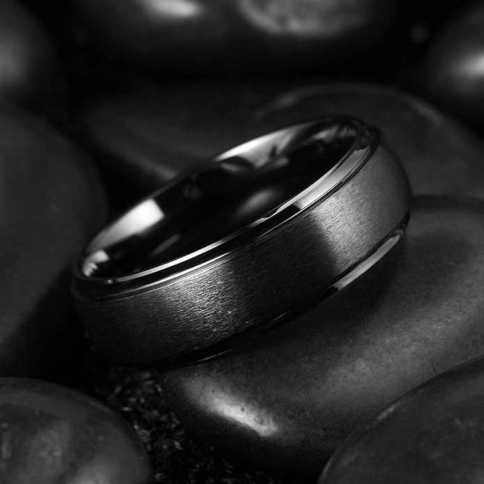 King Will Ceramic Wedding Band for Men Women-6-8mm Width Black & White with Multi Style Design Promise Rings Comfort Fit Size 7-14