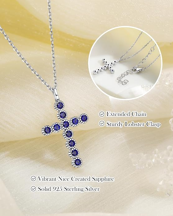 925 Sterling Silver 18 inch Birthstone Cross Pendant Necklace for Women Men