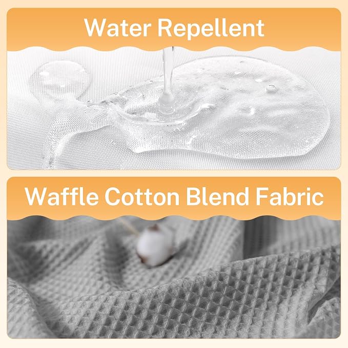 River Dream Cotton Blend Fabric Shower Curtain Set with Liner, Gray, 54x80 | Waffle Weave, No Hook Needed, with Snap in Replacement Liner, Top Sheer Window, Hotel Quality Fabric for Bathroom