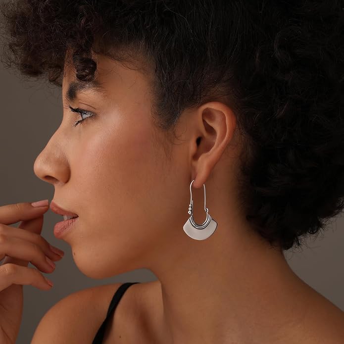 LeCalla 925 Sterling Silver Hammered Earrings for Women | Classic Handmade Textured Hammered Drop Dangle Earring Jewelry Gifts for Birthday Wedding Christmas