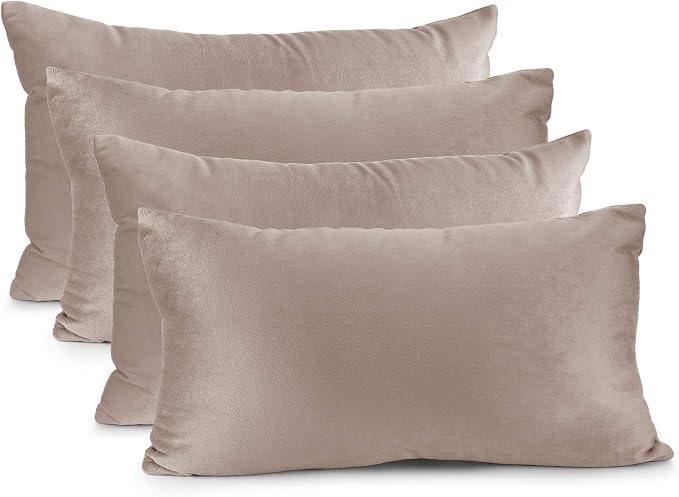 Nestl Throw Pillow Covers, Cozy Velvet Decorative Pillow Covers 12 x 20 Inches, Soft Solid Couch Pillow Covers for Sofa, Bed and Car, Set of 4 - Taupe Sand