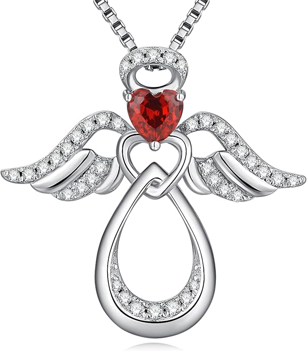 925 Sterling Silver Guardian Angel Pendant Necklace for Women with Birthstone Cubic Zirconia Little Angel Pendant Necklace Jewelry 18 inch Chain