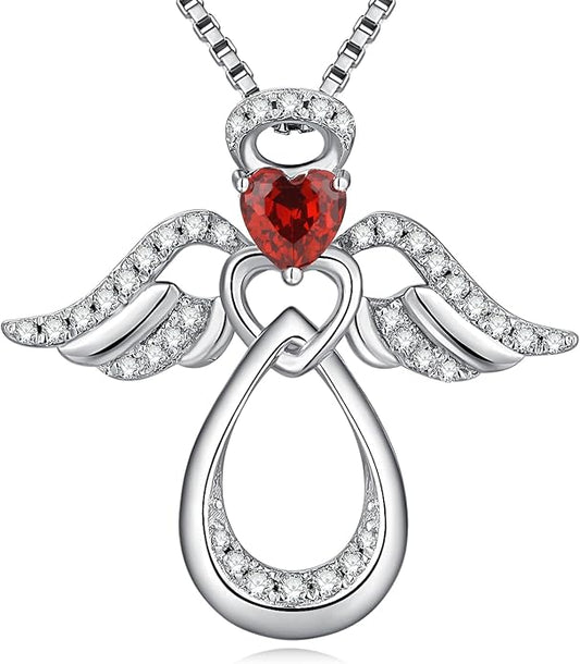 925 Sterling Silver Guardian Angel Pendant Necklace for Women with Birthstone Cubic Zirconia Little Angel Pendant Necklace Jewelry 18 inch Chain