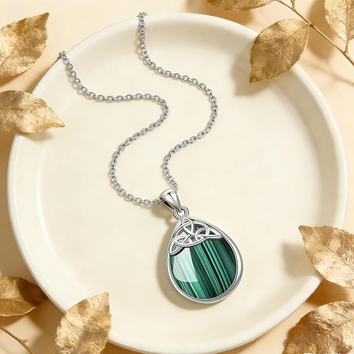 PELOVNY Celtic Knot Necklaces for Women 925 Sterling Silver Gemstone/Birthstone Teardrop Infinity Necklace Irish Celtic Pendant Jewelry Gifts for Mom Daughter Wife