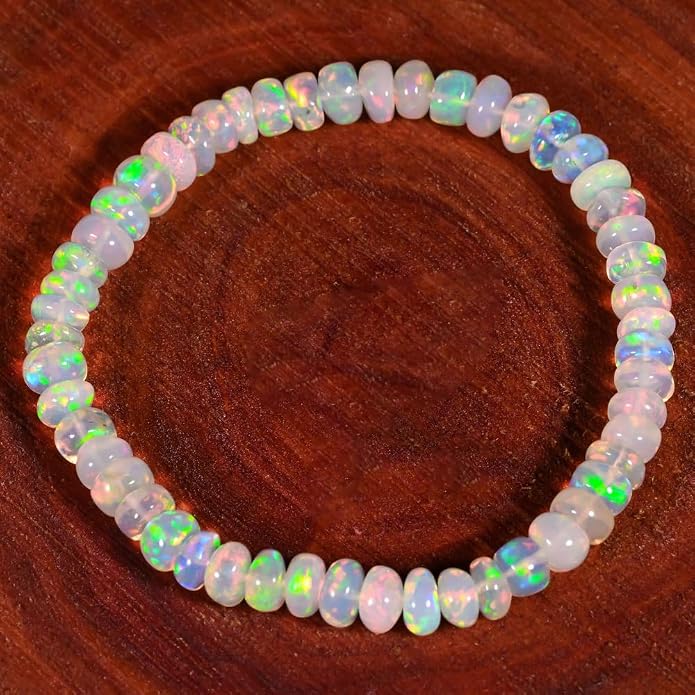 Natural Ethiopian Opal Bracelet, Stretchable Bracelet, Welo Fire, Smooth Bracelet, Jewelry, Beads Bracelet,4 MM