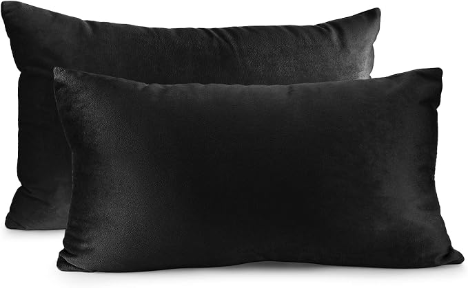 Nestl Throw Pillow Covers, Cozy Velvet Decorative Pillow Covers 12 x 20 Inches, Soft Solid Couch Pillow Covers for Sofa, Bed and Car, Set of 2 - Black