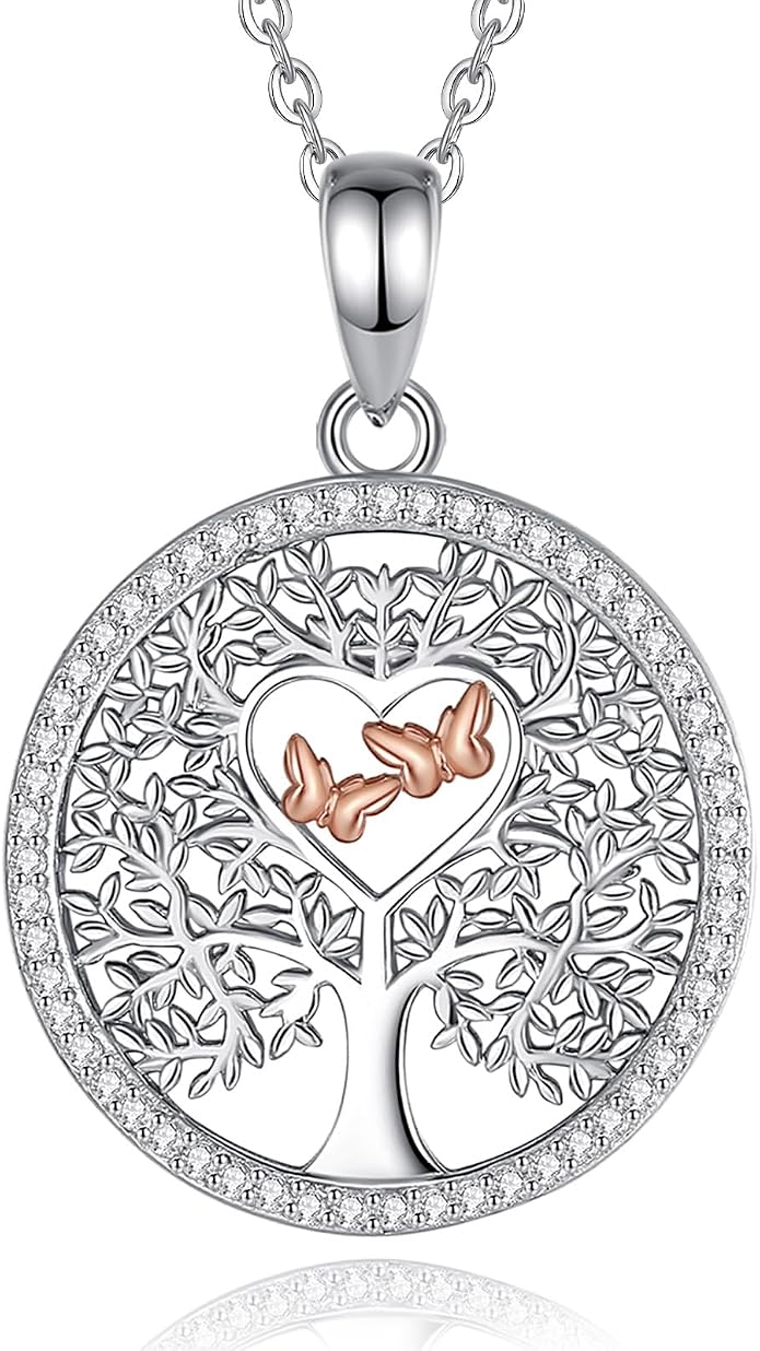 AEONSLOVE Tree of Life Necklace 925 Sterling Silver, Family Tree of Life Pendants Jewelry Gifts for Women Wife Mother, 18 Inch Chain