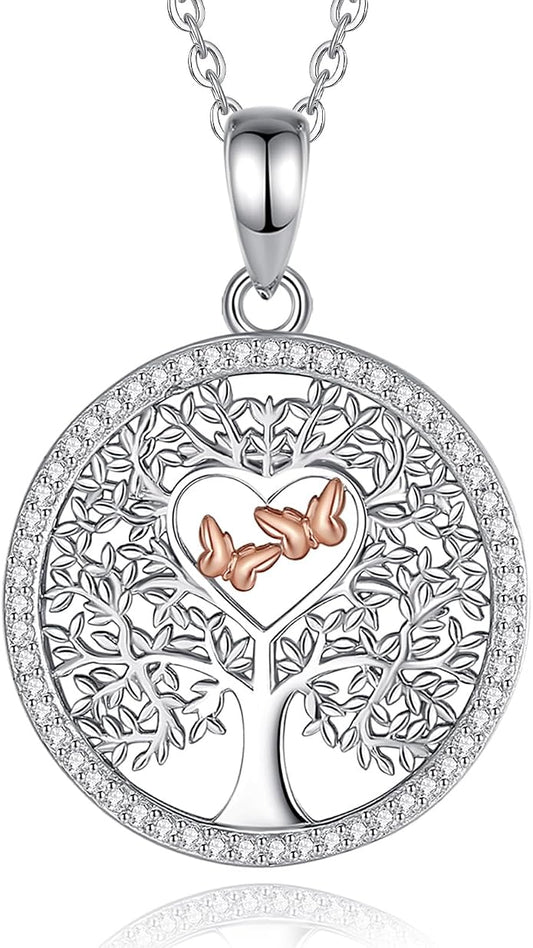 AEONSLOVE Tree of Life Necklace 925 Sterling Silver, Family Tree of Life Pendants Jewelry Gifts for Women Wife Mother, 18 Inch Chain