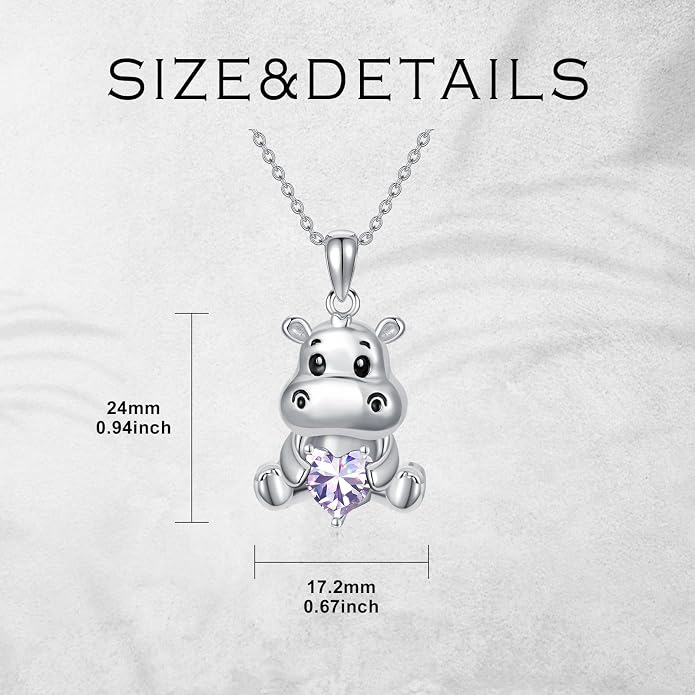 PROESS Animal Birthstone Necklace 925 Sterling Silver Otter/Axolotl/Hippo/Elephant/Dachshund/Monkey/Red Panda Pendant Necklace Animal Birthstone Jewelry Gifts for Women