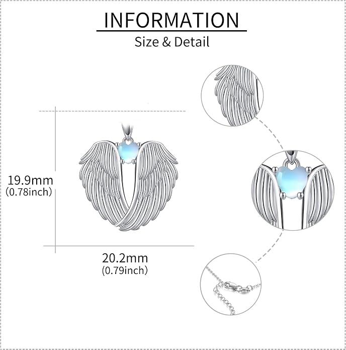 YFN Angel Wings Necklace 925 Sterling Silver Guardian Angel Wings Pendant Necklace Birthstone Necklace for Women Girls Christmas Jewelry Gifts