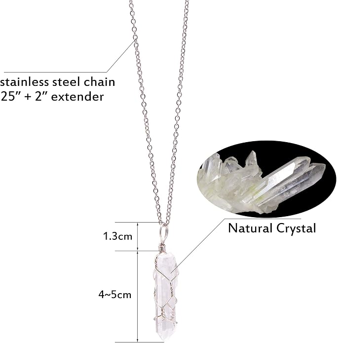 Paialco Hand Wired Natural Raw White Quartz Crystal Point Pendant Necklace