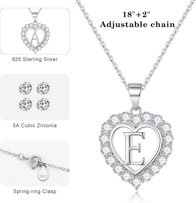 Infinity Heart Necklaces for Women, S925 Sterling Silver Initial Necklace Womens Jewelry Mothers Day Gifts Girls Valentines Gifts for Her Christmas Birthday Gifts for Women Mom Wife Girlfriend