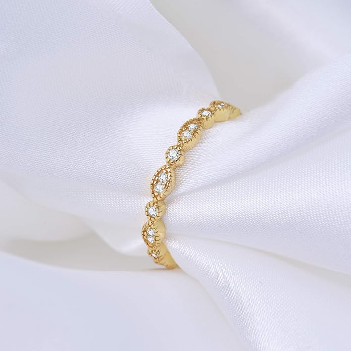 espere Milgrain Marquise & Round Cubic Zirconia Half Eternity Ring Stacking Infinity Wedding Band Sterling Silver 925 Size 3.5-10.5 3 Colors Available Half