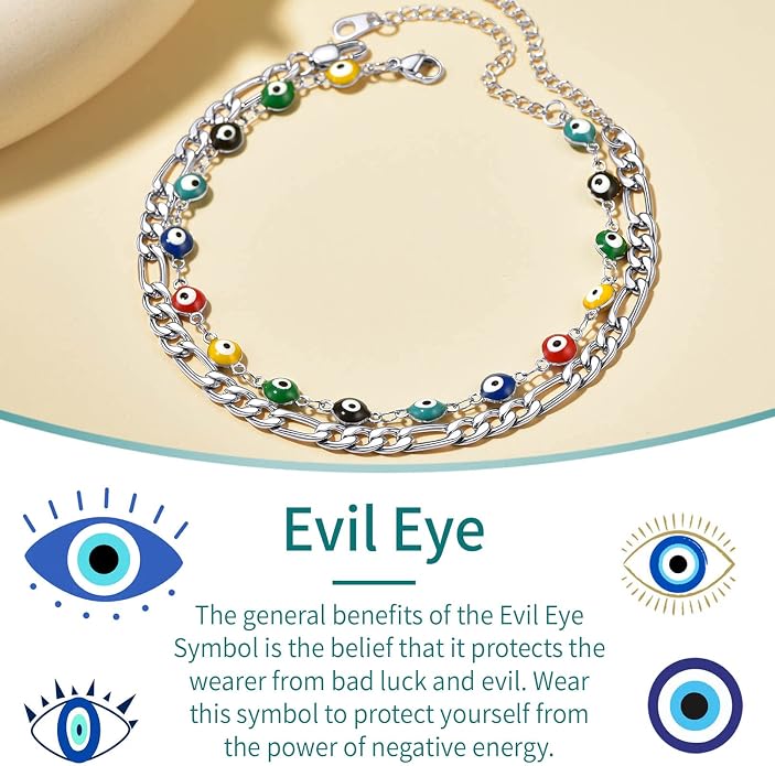 Supcare Evil Eye Anklets for Women,Cuban/Figaro/Mariner/Snake Chain Layered Ankle Bracelet Gifts (with Gift Packing)