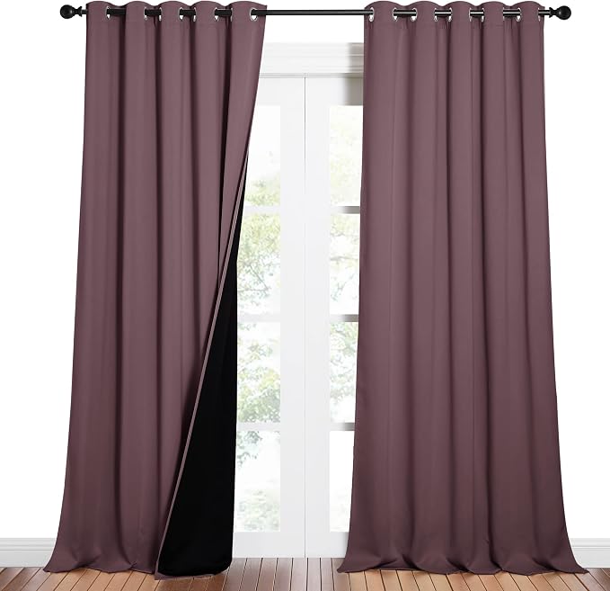 NICETOWN Full Shading Curtains for Windows, Super Heavy-Duty Black Lined Blackout Curtains for Bedroom, Privacy Assured Window Treatment (Dry Rose, Pack of 2, 62 inches W x 95 inches L)