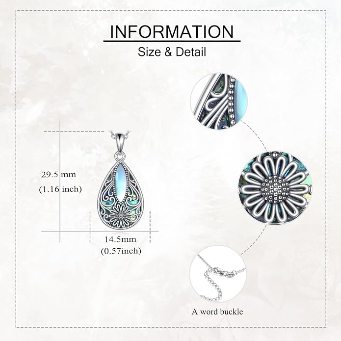 ONEFINITY Filigree Moonstone Necklace 925 Sterling Silver Bohemian Irish Celtic Necklace Abalone Shell Filigree Jewelry Gifts For Women