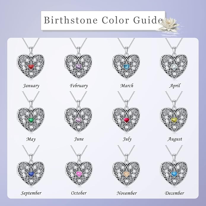 Round/Heart/Oval Shape Locket Necklace That Holds Pictures 925 Sterling Silver Personalized Birthstone Photos Engraved Locket Pendant Birthday Memorial Jewelry Gift for Women