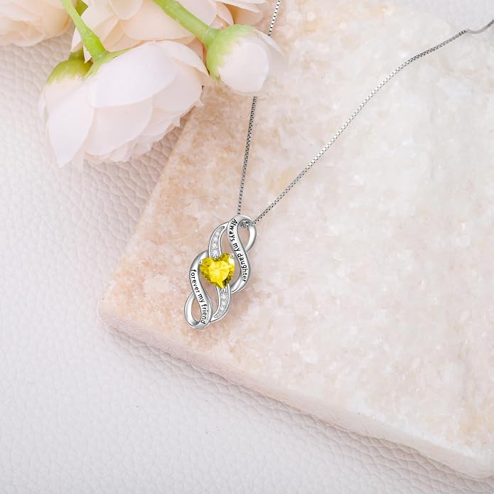 Daughter Necklace 925 Sterling Silver Always My Daughter Forever My Friend Infinity Necklace to Daughter Birthday Gift from Mom with 12 Birthstones