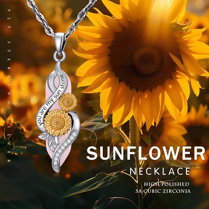 Crystal Necklace 925 Sterling Silver Rose/Sunflower Necklace for Women Jewelry Gifts for Women