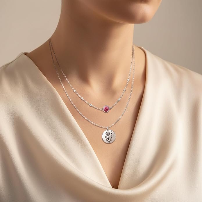 Layered Necklaces for Women S925 Sterling Silver 14k Gold Plated Cross Jesus Tulip Birth Month Flower Necklace Pendant Jewelry Mothers Day Birthday Gifts