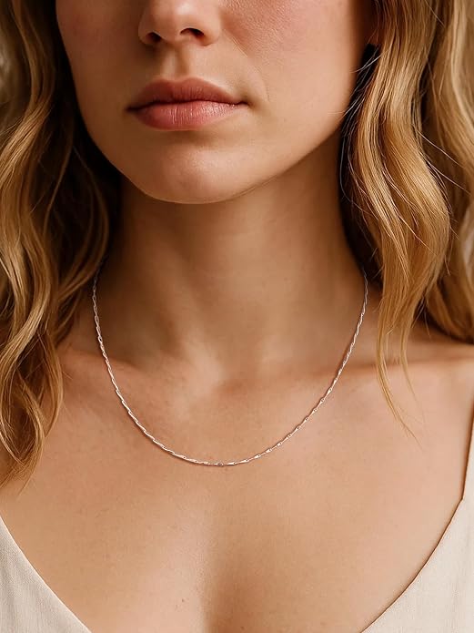 SILVERCUTE 925 Sterling Silver Necklace for Women,1mm/1.3mm/1.5mm/1.6mm Thin Silver Cable Chain/Box Chain/Rope Chain Necklace with Extension Chain,18/20/22/24/26/28/30 Inch