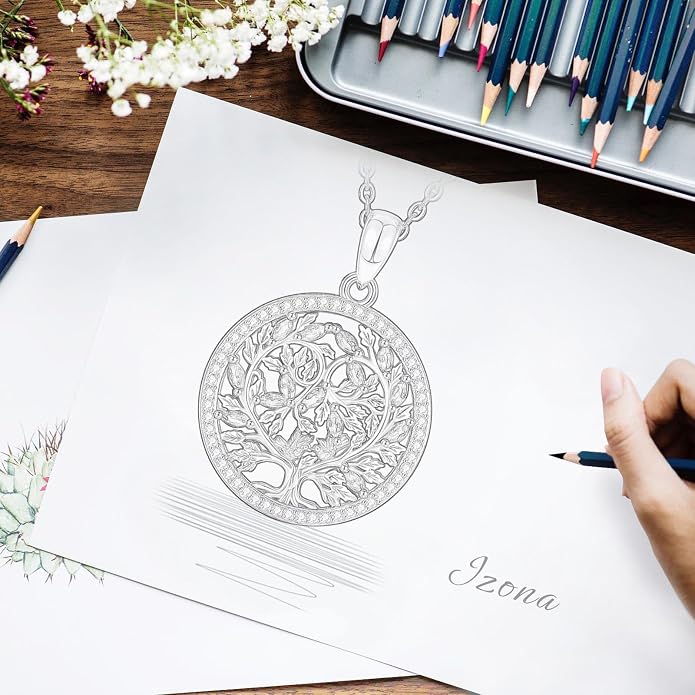 AEONSLOVE Tree of Life Necklace 925 Sterling Silver, Family Tree of Life Pendants Jewelry Gifts for Women Wife Mother, 18 Inch Chain