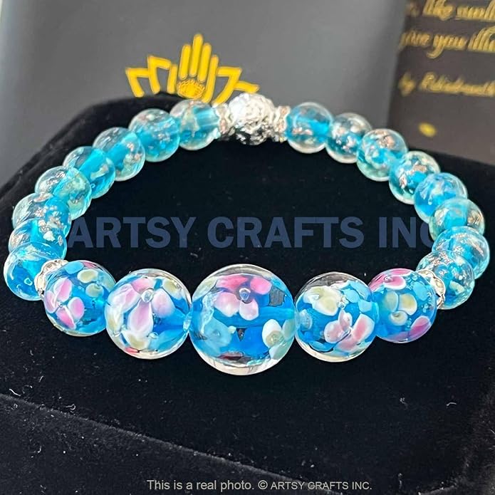 ARTSY Crafts Lily Garden Glow in the Dark Firefly Bead Bracelets Necklaces, Handmade in USA Murano Glass Jewelry, Flower Luminous Beads Mermaid Crystal Bracelet Bangle
