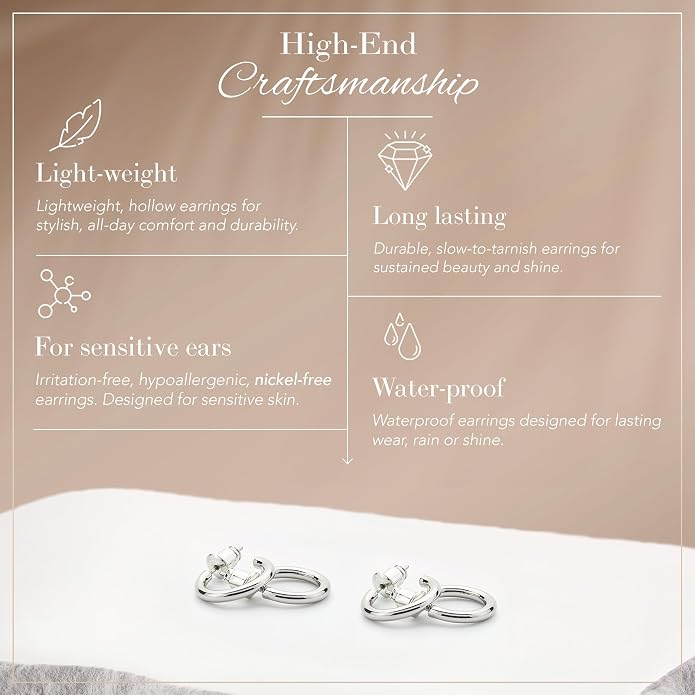 14K Gold-Plated, Lightweight, Open Hoop Earrings For Women