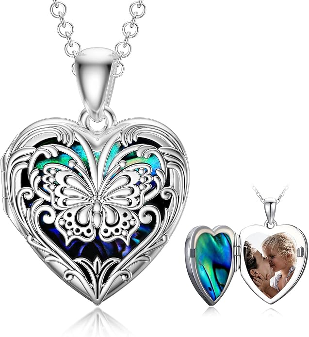 SOULMEET Personalized Silver Locket Necklace That Holds Pictures Photo Keep Someone Near to You, Memorial Custom Lockets Necklaces Letters Engraving for His Her