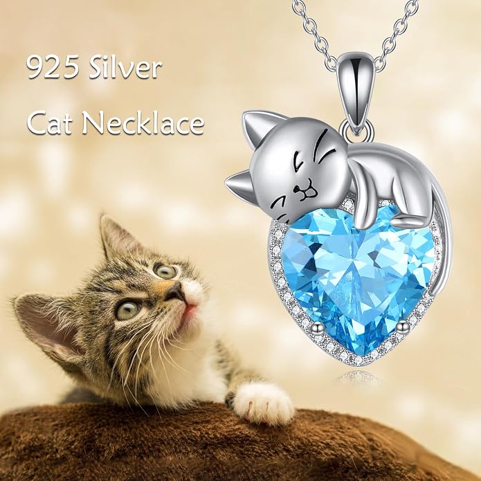 Cat Necklace Sterling Silver Cat Zircon Pendant Gothic Jewelry for Women Animal Lovers Gifts