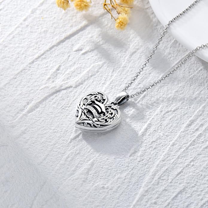 SOULMEET Personalized Silver Locket Necklace That Holds Pictures Photo Keep Someone Near to You, Memorial Custom Lockets Necklaces Letters Engraving for His Her