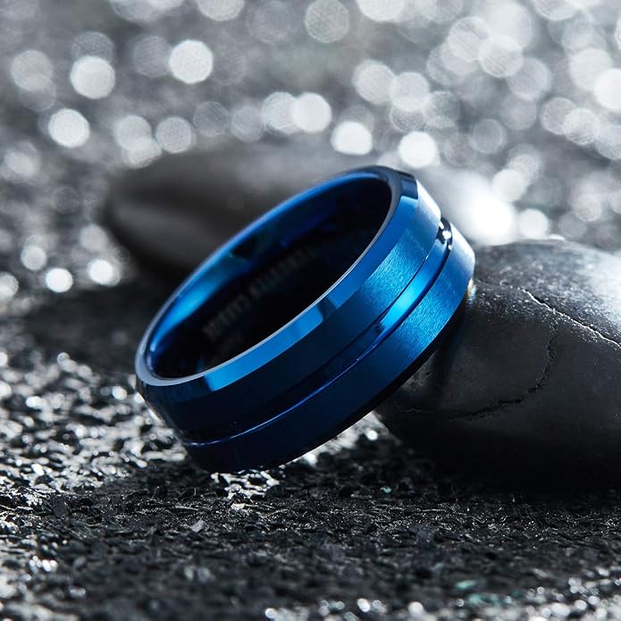 King Will Tungsten Carbide Wedding Band for Men Women-6/8/10mm Width Multicolor Available with Grooved Center Wedding Ring Suitable for Work, Gym Comfort Fit Size 4-16