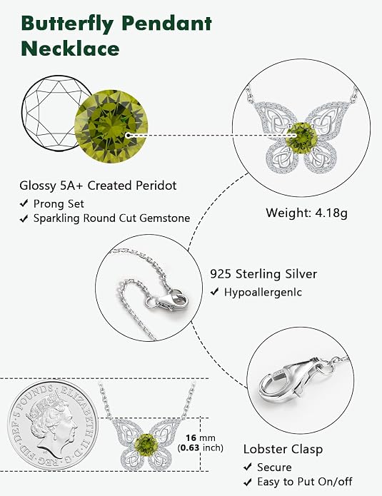 925 Sterling Silver Birthstone Necklaces for Women, Dainty Cute Dragonfly/Butterfly Pendant Necklace, Great Christmas/Anniversary Jewelry for Mother