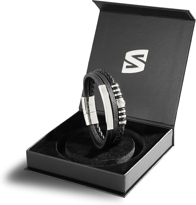 SERASAR Premium Leather Bracelet Men | Stainless Steel Magnetic Clasp | Three Colors | Jewelry Box Included