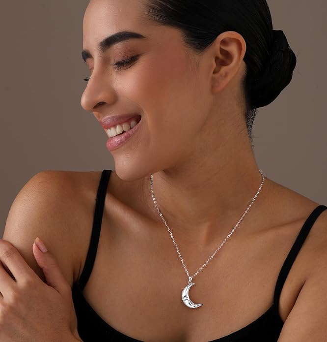 LeCalla 925 Sterling Silver Pendant Necklace | Crescent Moon and Star Necklace Jewelry | Handmade Charm Pendant Necklace for Women | Adjustable Chain Necklace Gifts for Women Valentine s Day, Mother s Day
