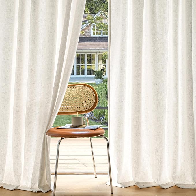 MIULEE Non-See-Through Privacy Linen Curtains 52Wx100L Inch Natural White | 2 Panels, Light Filtering, Semi Sheer Window Curtains, Farmhouse Textured, Back Tab Drapes for Bedroom Living Room