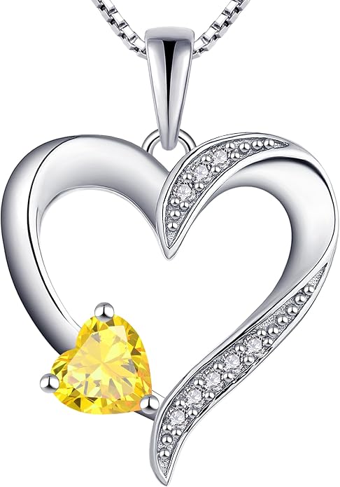 YL Heart Necklace 925 Sterling Silver Love Heart Pendant Birthstone Jewelry for Women