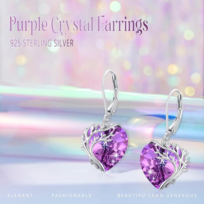 Tree of Life Earrings for Women 925 Sterling Silver Tree of Life Drop Earrings with Heart Crystal Tree of Life Jewelry Birthday Anniversary Party Gifts for Women Girls