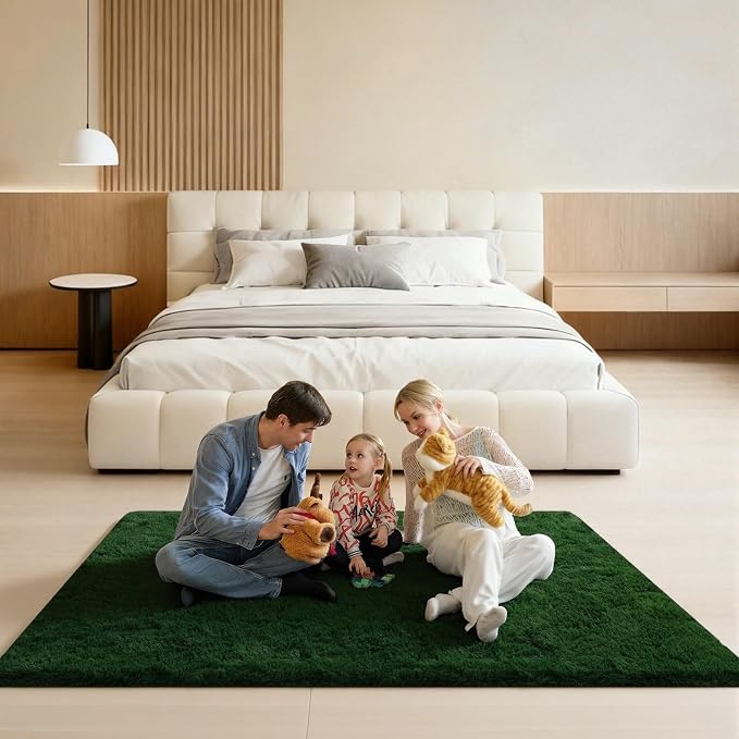 5x7 Area Rugs for Living Room, Large Fluffy Dark Green Rugs for Bedroom, Fuzzy Shag Soft Non-Slip Carpet for Kids Girls and Boys Nursery Dorm Indoor Room Home Decor (5ft X 7ft, Dark Green)