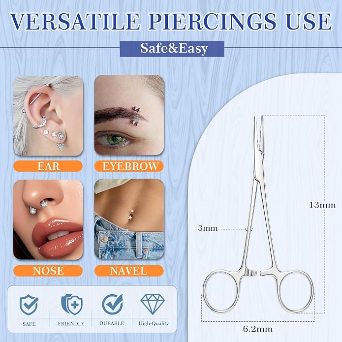 ONESING 2Pcs Piercing Ball Grabber Tool for Changing Jewelry, Stianless Steel Flat Back Earring Applicator Internally Threaded Push Pin Piercing Grabber Tool, Anti Slip 4 Claw Gem Ball Grabber Tool