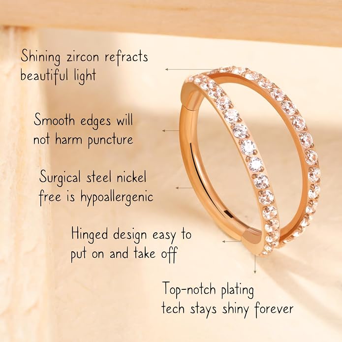 AROWRO Conch Piercing Jewelry Nose Rings Hoops Septum Rings Cartilage Earrings for Women Men Helix Piercing Jewelry Rook Tragus Surgical Steel Gold Silver 16G 18G 20G With Cubic Zirconia Opal