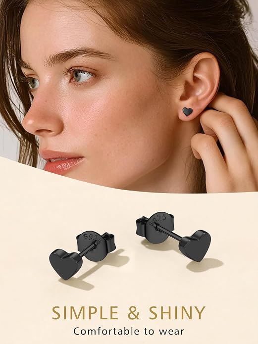 FindChic Hypoallergenic Sterling Silver Small Bar/Heart/Dot/Triangle/Butterfly/Lightning Studs Earrings Minimalist Geometric Jewelry Valentine Gifts for Women Men Girls, with Gift Box