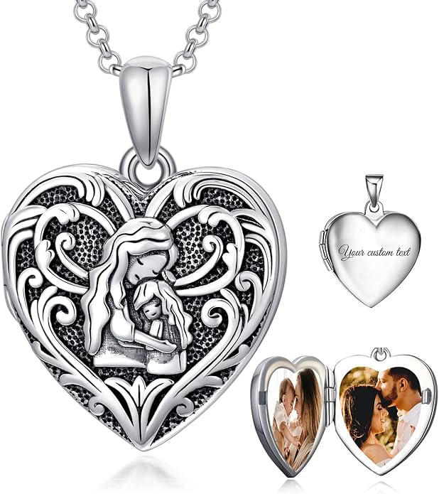 SOULMEET Personalized Silver Locket Necklace That Holds Pictures Photo Keep Someone Near to You, Memorial Custom Lockets Necklaces Letters Engraving for His Her